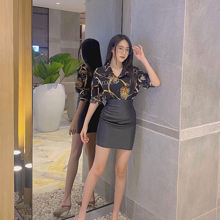 [ZLORE] Kemeja Wanita Lengan Panjang Retro Style Motif Rantai