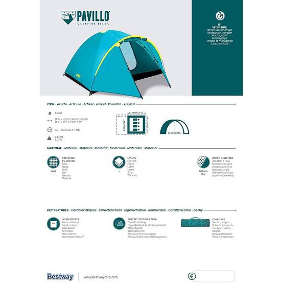 Tenda Camping Bestway Pavillo 4 Double Layer Activeridge Original Tent Dome