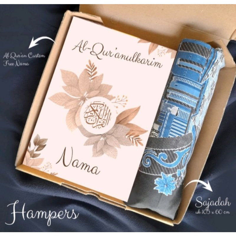 (Coverdepan Makassar) Hampers Al quran Custom nama plus Sajadah