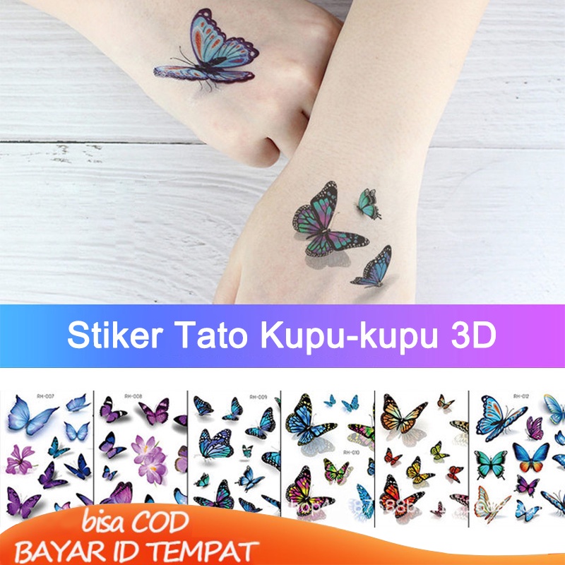 COD❤️Stiker Tato Kupu-kupu 3D Korea Tahan air dan tahan keringat Kecil Segar Pergelangan Tangan Klav