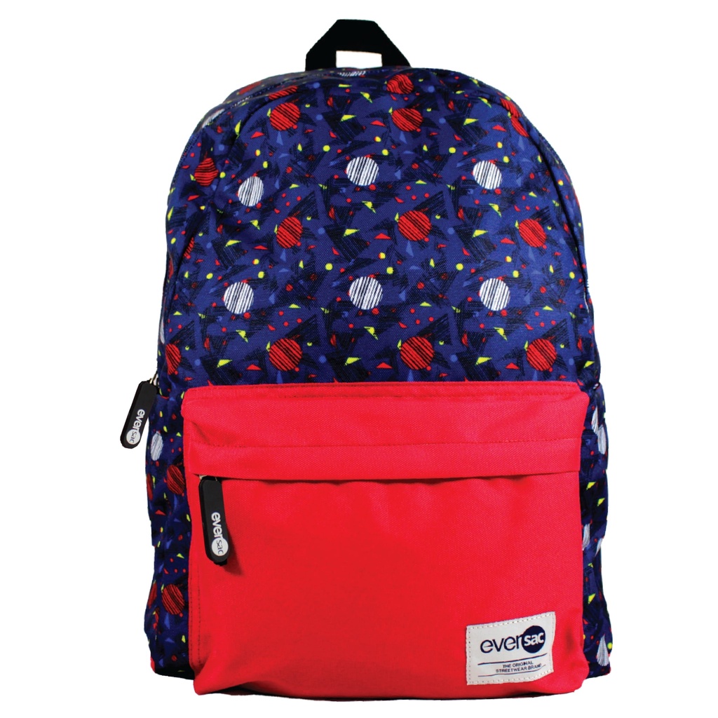 Tas Ransel / Tas Sekolah / Backpack Eversac Blue Geomatric Red