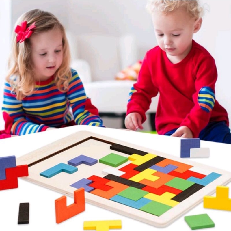 Mainan Edukasi Montessori Anak Puzzle Tetris Russian Block