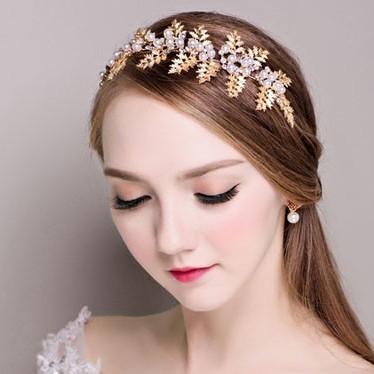 [BISA COD] AKSESORIS RAMBUT HEADPIECE PENGANTIN HAIRBAND TIARA GOLD ARE001