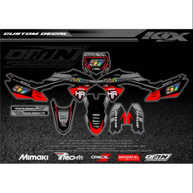 Decal Klx Bf warna hitam abu merah dengan kombinasi bahan hologram termurah