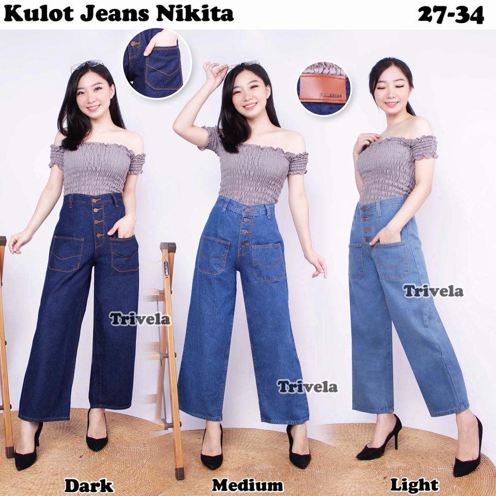 ( FREE BELT ) - Kulot Jeans 5 Kancing / Kulot Jeans Kancing Depan / Kulot Jeans Kantong Depan / Nikita Cullotes