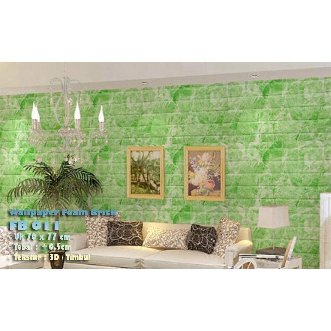 3D Wallpaper Foam Brick Tebal Timbul Embossed - FB 011 | Green Marble