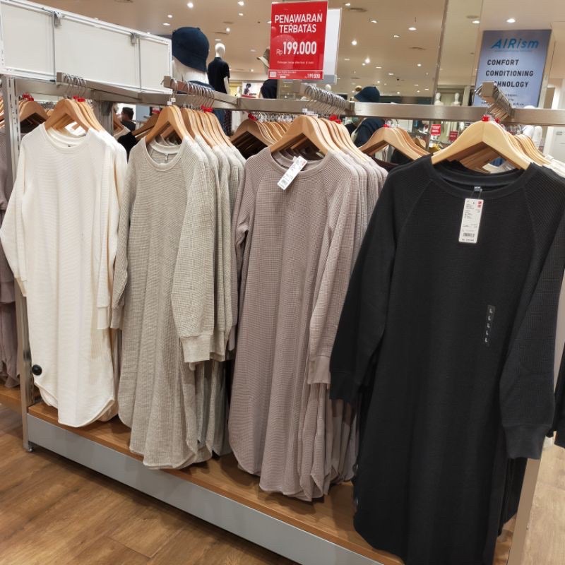 Uniqlo-Waffle crew neck long sleeve dress