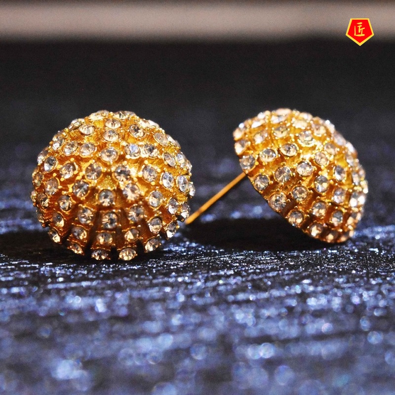 [Ready Stock]French Style 18K Gold Full Diamond Round Fireworks Stud Earrings