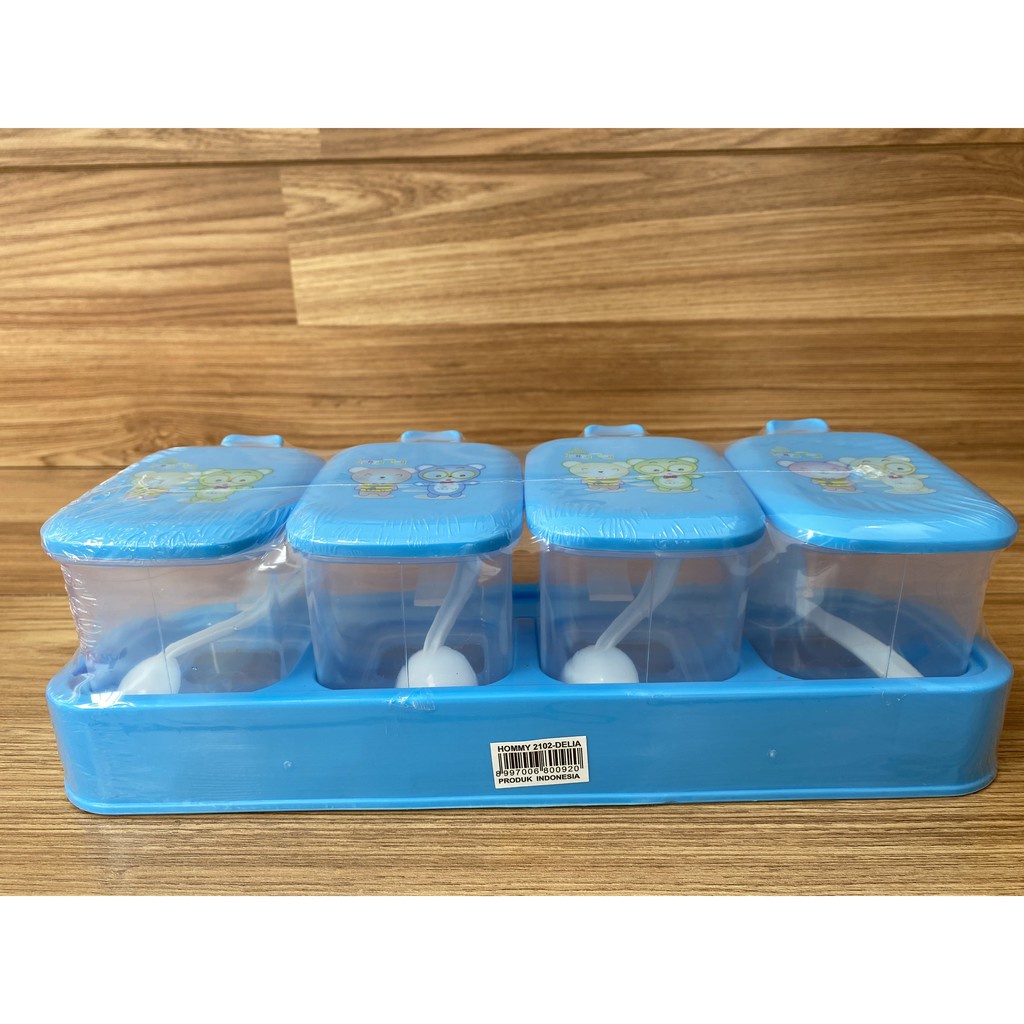 Tempat Bumbu 4 in 1 Besar Dellia Hommy / Kitchen Set / Tempat Bumbu Dapur Serbaguna  / Wadah Tempat Bumbu Dapur / Tempat Garam Merica / Toples Bumbu Dapur / Rak