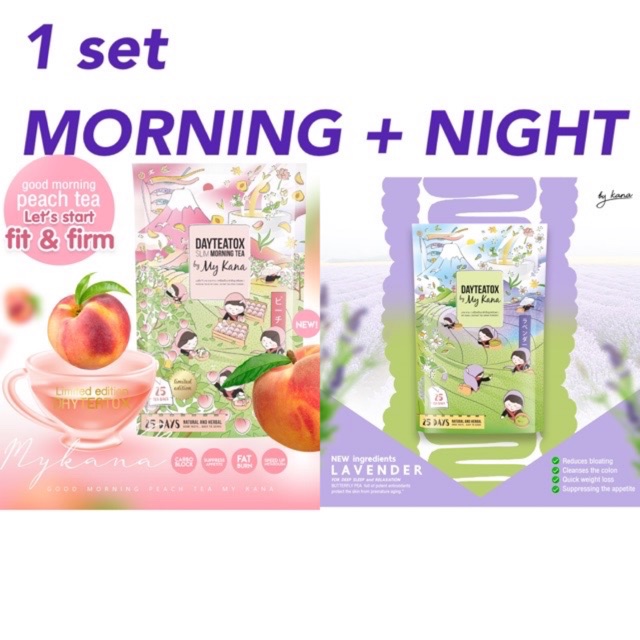 [READYSTOCK] MY KANA DAY TEATOX 1 SET MORNING PEACH TEA NIGHT LAVENDER TEA MORNING PEACH TEA