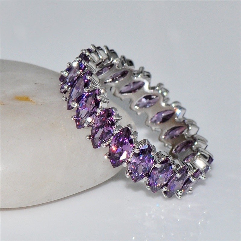 QD Cincin Sterling Silver  Model Daun Amethyst untuk Wanita