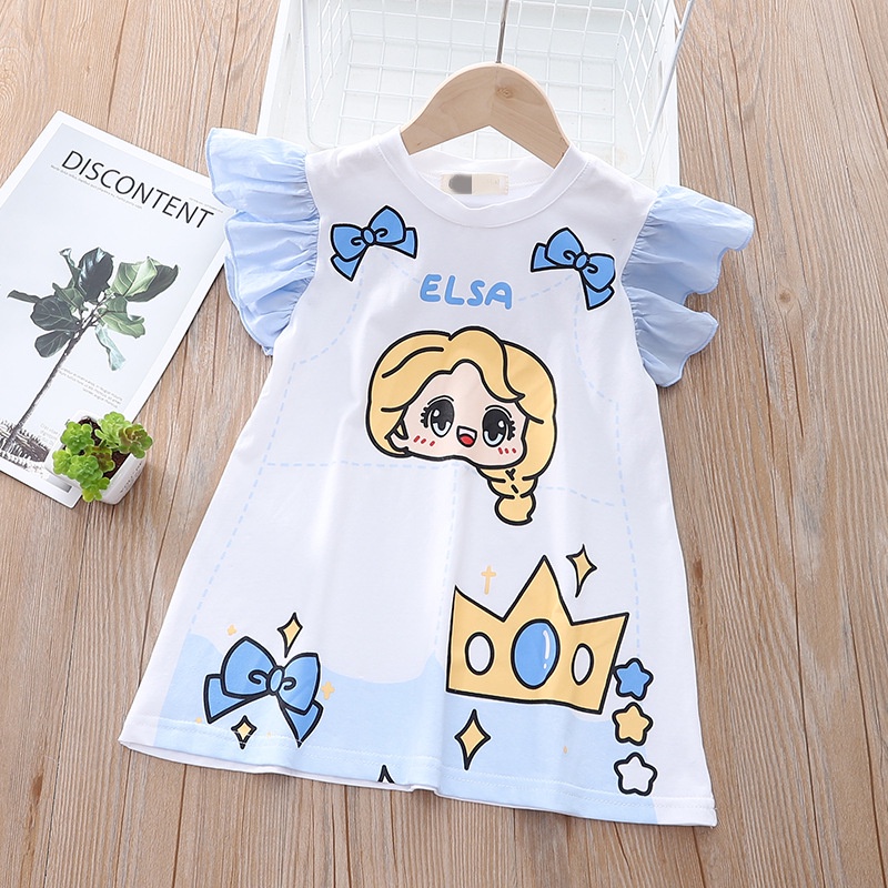 Dress T Shirt anak perempuan import Motif Princess Elsa Snow White Pita