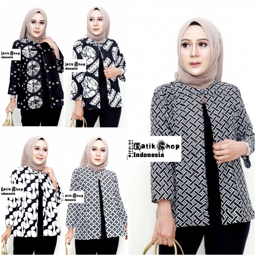 Bolero Monokrom Baju Outer Batik Wanita Casual Formal Kondangan Kantoran Katun Halus Seragaman