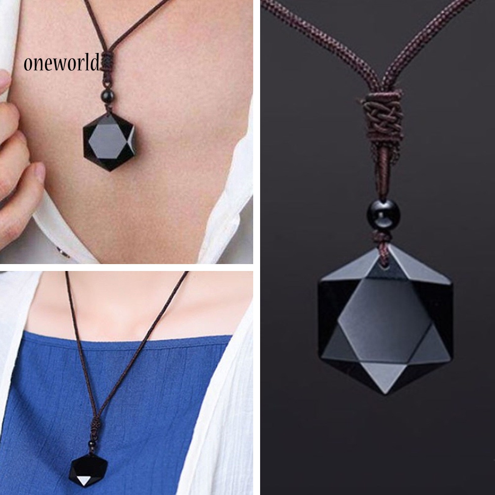 Kalung Rantai Liontin Hexagram Obsidian Tiruan Dengan Tali Untuk Wanita