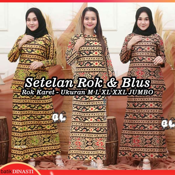Rok Blus Batik - (RNB) Motif Songket Tenun Totol Warna Merah Hijau Coklat Kuning Ukuran M L XL XXL J
