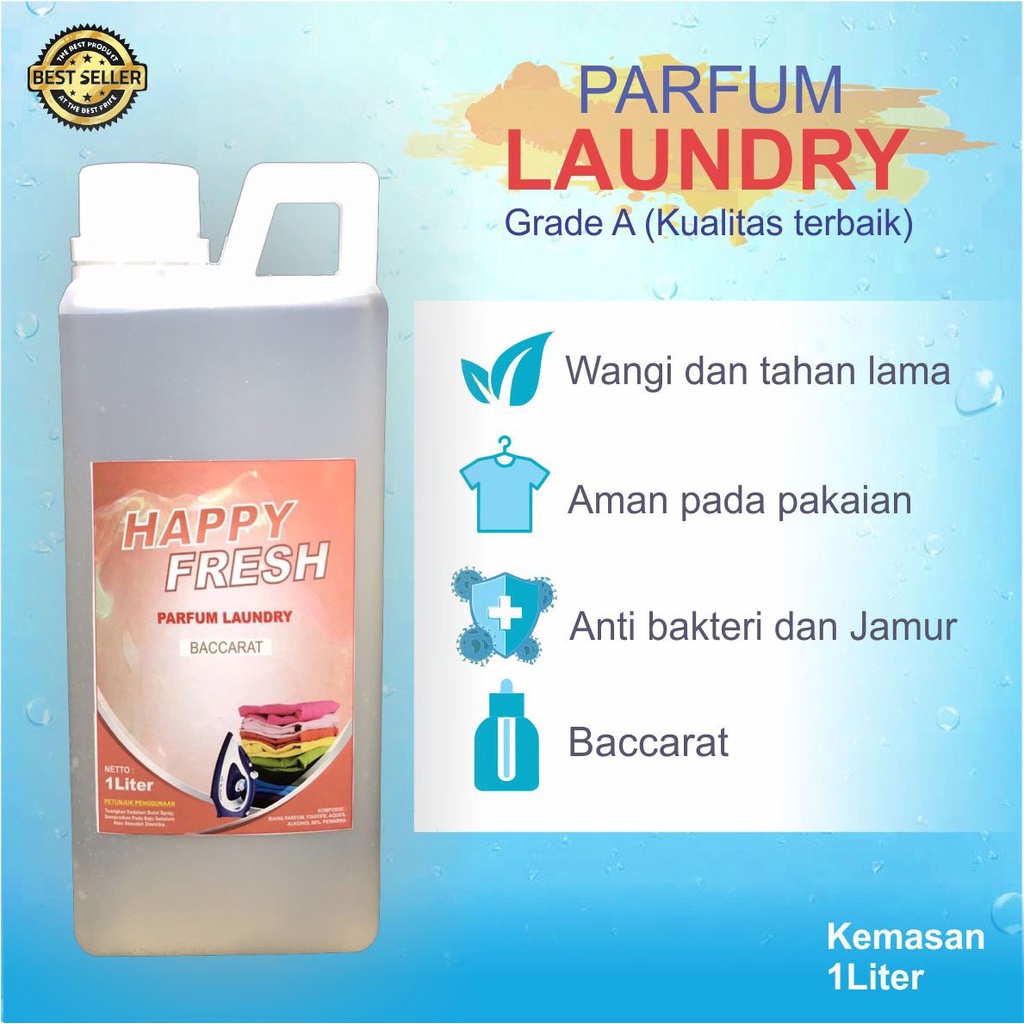 Parfum Laundry Pelicin bahan Alkohol dan Pengharum Baju 1Liter &quot;HAPPY FRESH&quot;  Berkualitas Wanginya Tahan Lama Anti Apek dan Anti Jamur
