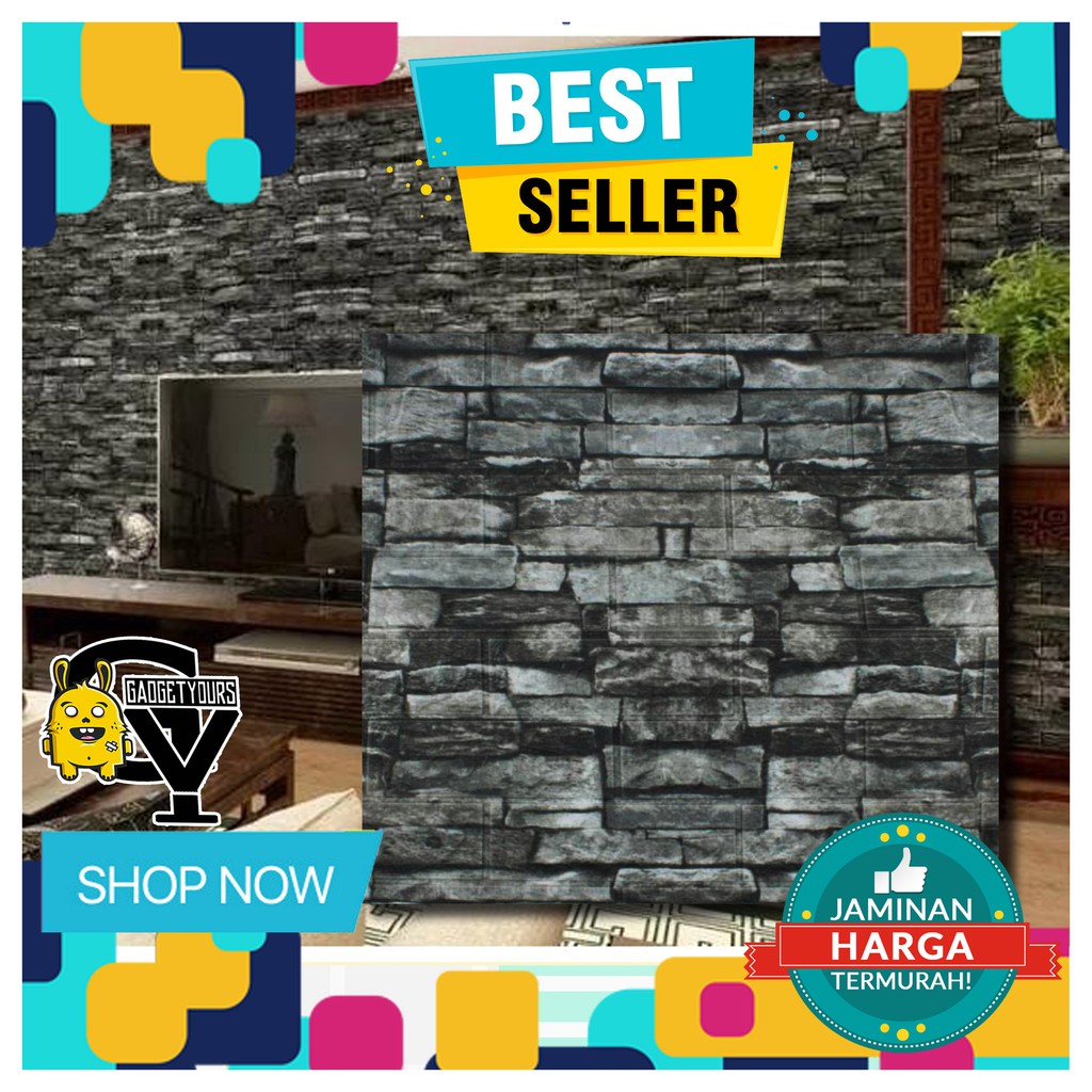 Sticker wallpaper dinding 3d foam Motif Batik Model rumah konsep industrial minimalis modern-BATU CORAK HITAM