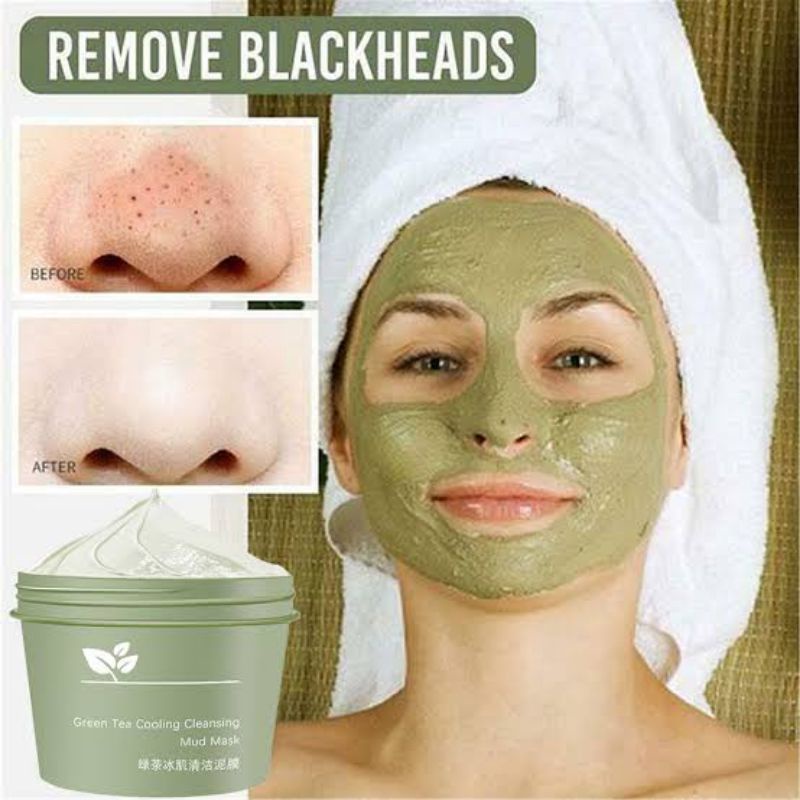 Green Tea Cooling Cleansing Mud Mask. Mengurangi dan membersihkan komedo dan jerawat 100g