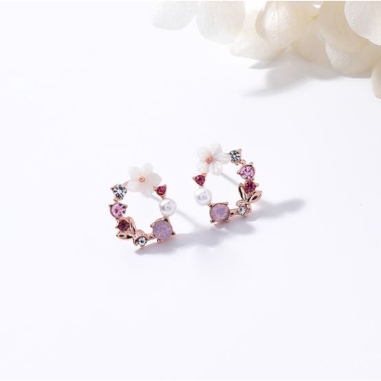 Anting Wanita Bunga Dengan Aksen Permata Aksesoris Fashion-J