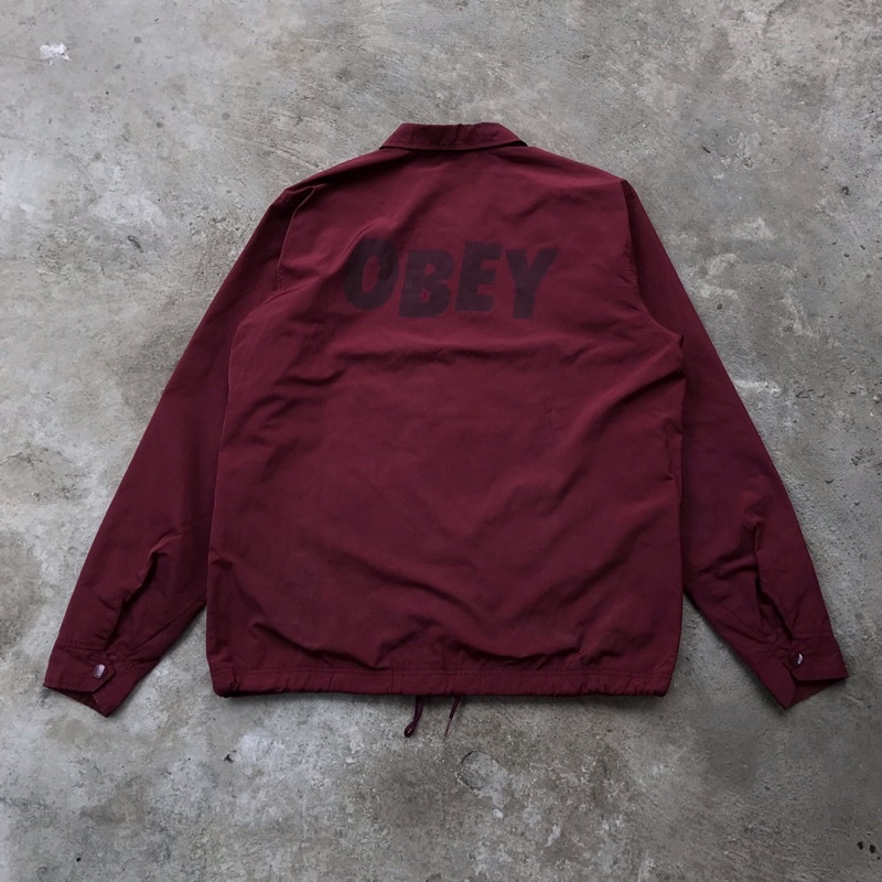 obey worldwide coach jacket red maroon