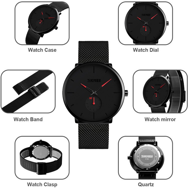 SKMEI 9185 Jam Tangan Pria Wanita Analog Tali Rantai Pasir Chronograph WATCHKITE WKOS