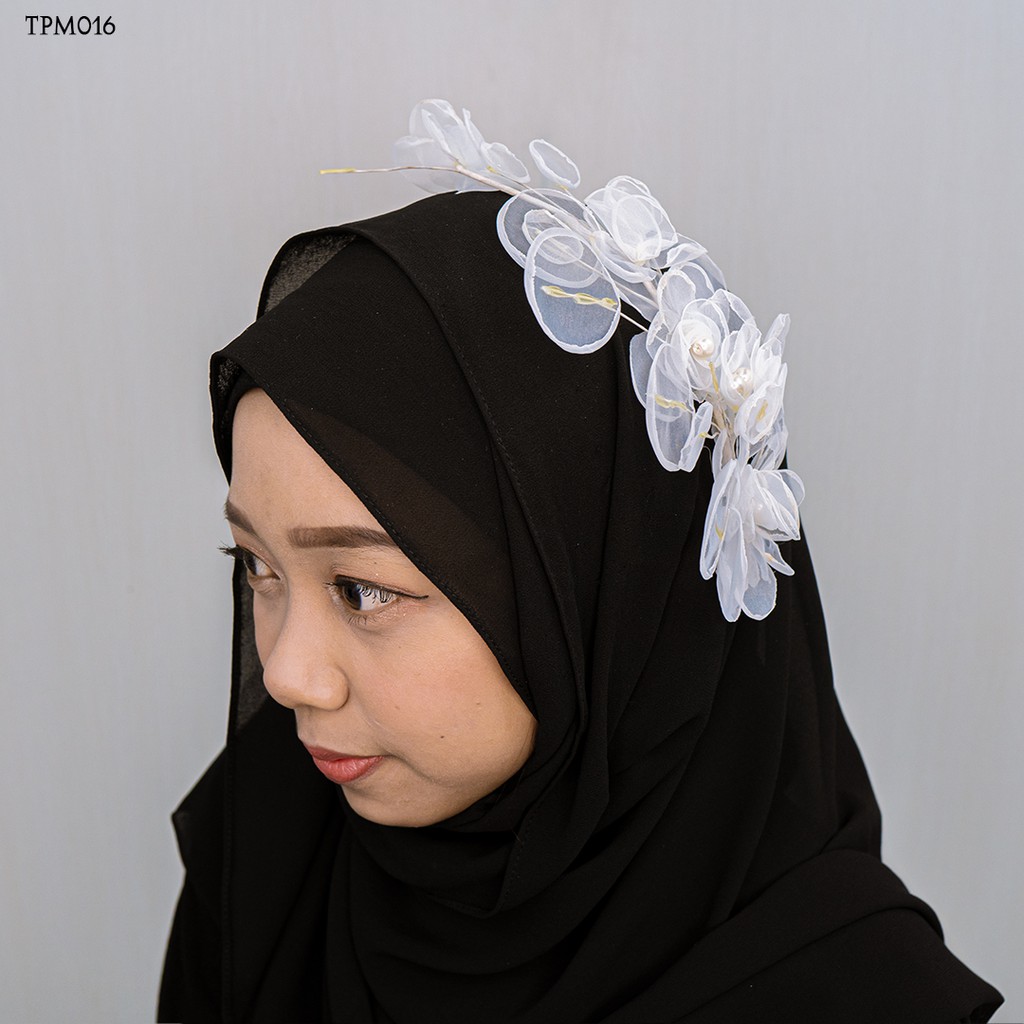 [PRODUK TERBATAS] TIARA LACE BROKAT PUTIH HAIRPIECE WEDDING PESTA HIJAB TPM016