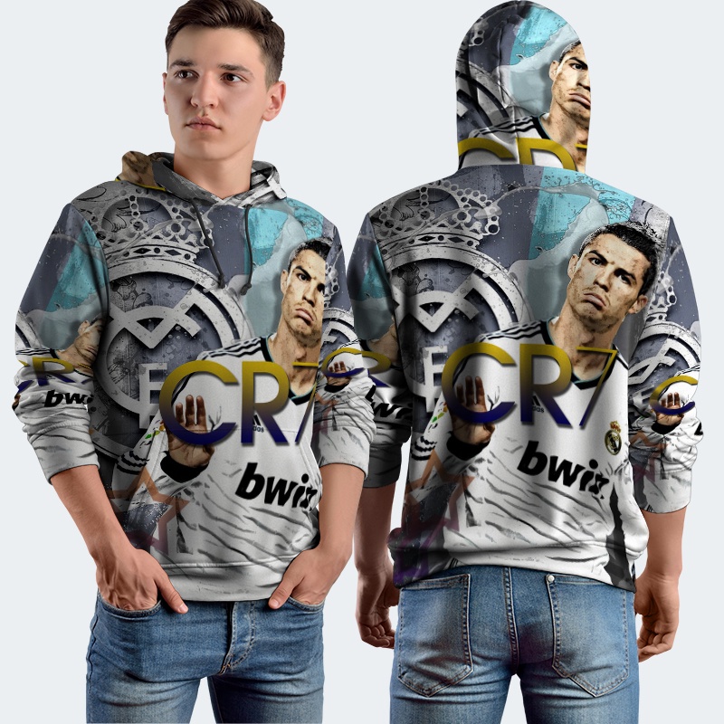 Jaket Hoodie Fullprint Cristiano Ronaldo Bahan Polyester Jersey