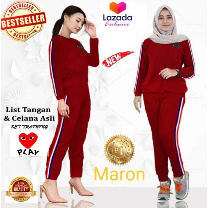 LVB - (GRATIS ONGKIR &amp; COD) Setelan Training Wanita PLAY/uk. L - XL - XXL - 3XL/NEW 2021/Terbaru,Terlaris dan Termurah/PL^Y PLY/Tracksuit Perempuan/Baju Setelan Olahraga Baju Senam Baju Adem Halus Nyerap Keringat Viral/56015 60016 64017/ Lavebel