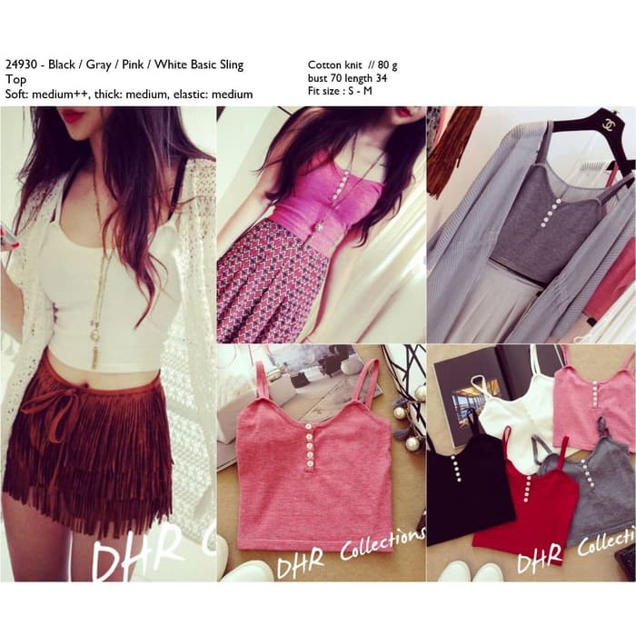 Manset - Crop Top - Atasan Wanita 24930 - Basic Sling Crop Tank Top / Tank Top Hitam Putih Pink Abu-