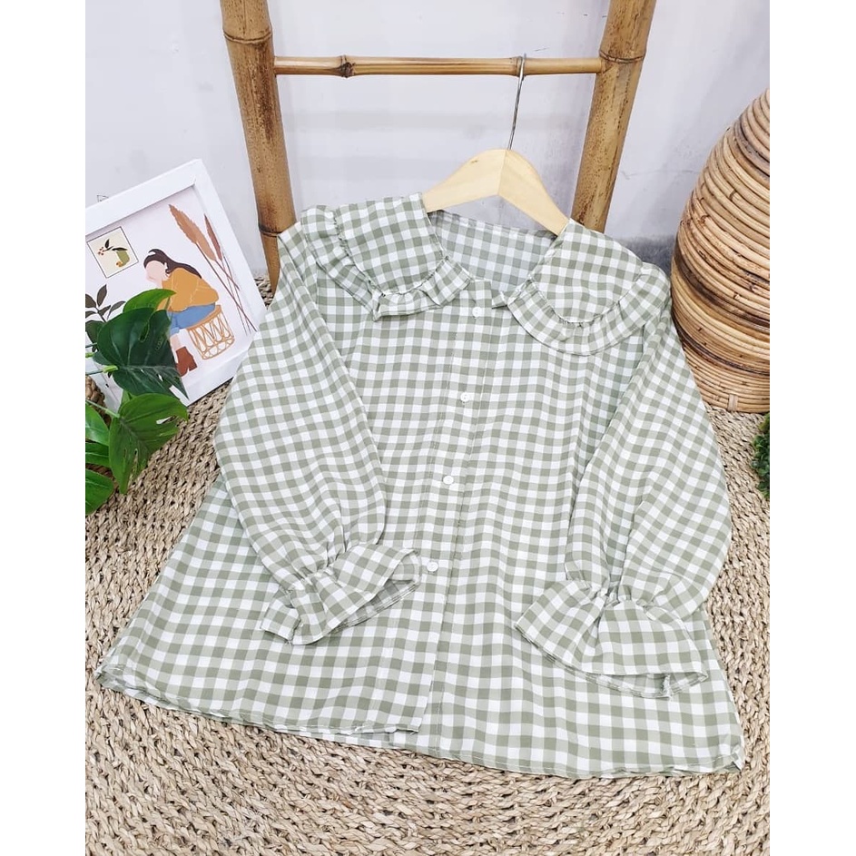 BLOUSE BALON MIZU TARTAN /Una Top KEMEJA REMPEL LORI SHIRT / BLOUSE TARTAN KOTAK OVERSIZE-7