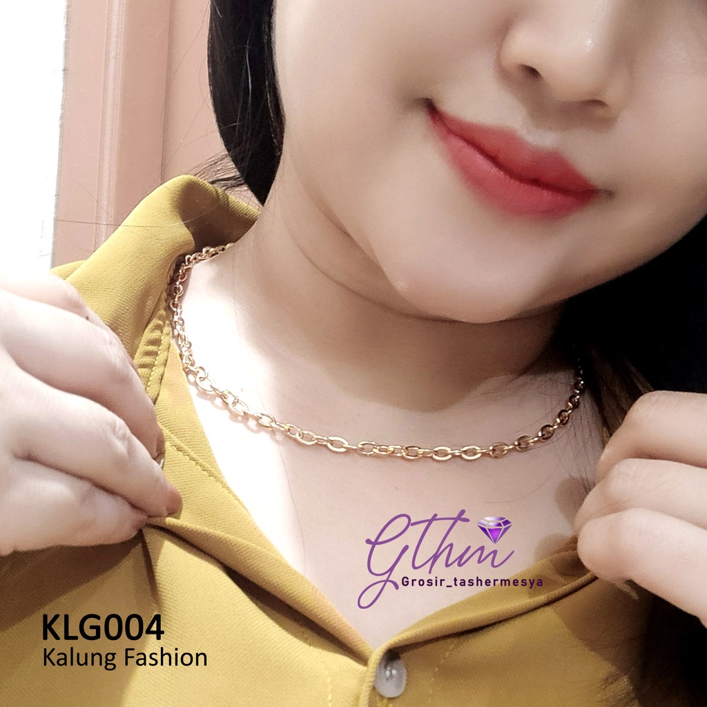 kalung wanita rantai polos KLG004 anti karat mewah berkilau seperti emas asli jual titanium xuping