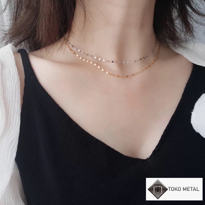 Kalung 100% Titanium Pecah kopi Wanita &amp; pria 2mm Panjang 45 &amp; 50 Anti Karat [Toko Metal]