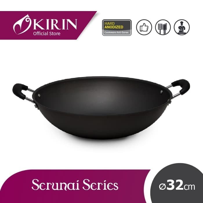 KIRIN Wok Wajan Penggorengan Hard Anodized Serunai 32 Cm