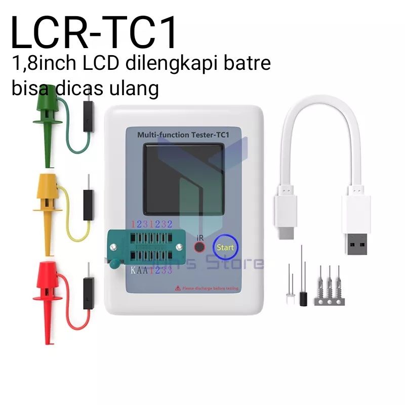 LCR TESTER KOMPONEN LCR-TC1 1.8 Inch TFT LCD Display Multi-meter Transistor Tester Diode Triode Capacitor Resistor Test Meter ESR LCR NPN PNP MOSFET IGBT