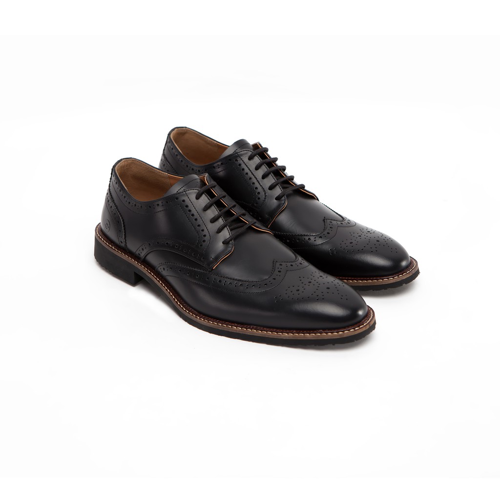 Sevilla Black | Sepatu Kulit Asli Formal Casual Kantor Pria Cowok Men Wingtip Ori | FORIND Zapato