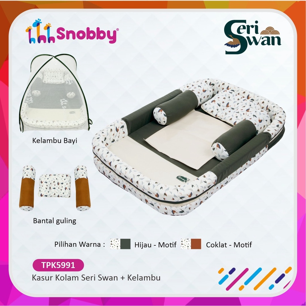 [3KG] Snobby Kasur Bayi Kolam Bumper + Kelambu Print Swan Series - TPK 5991