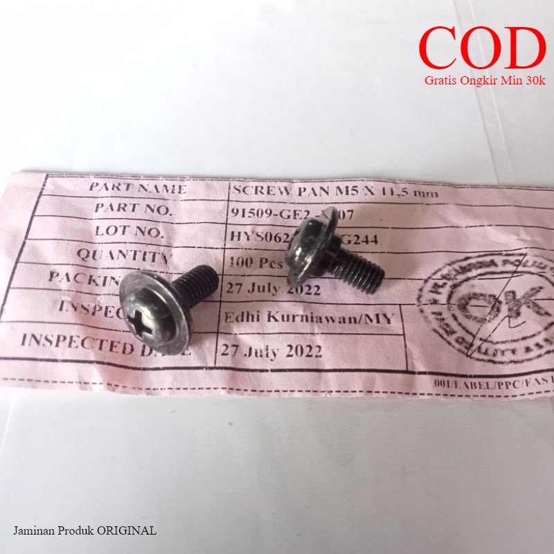 baut box body cover  baut dasi m5 × 11,5 baut 8,  original