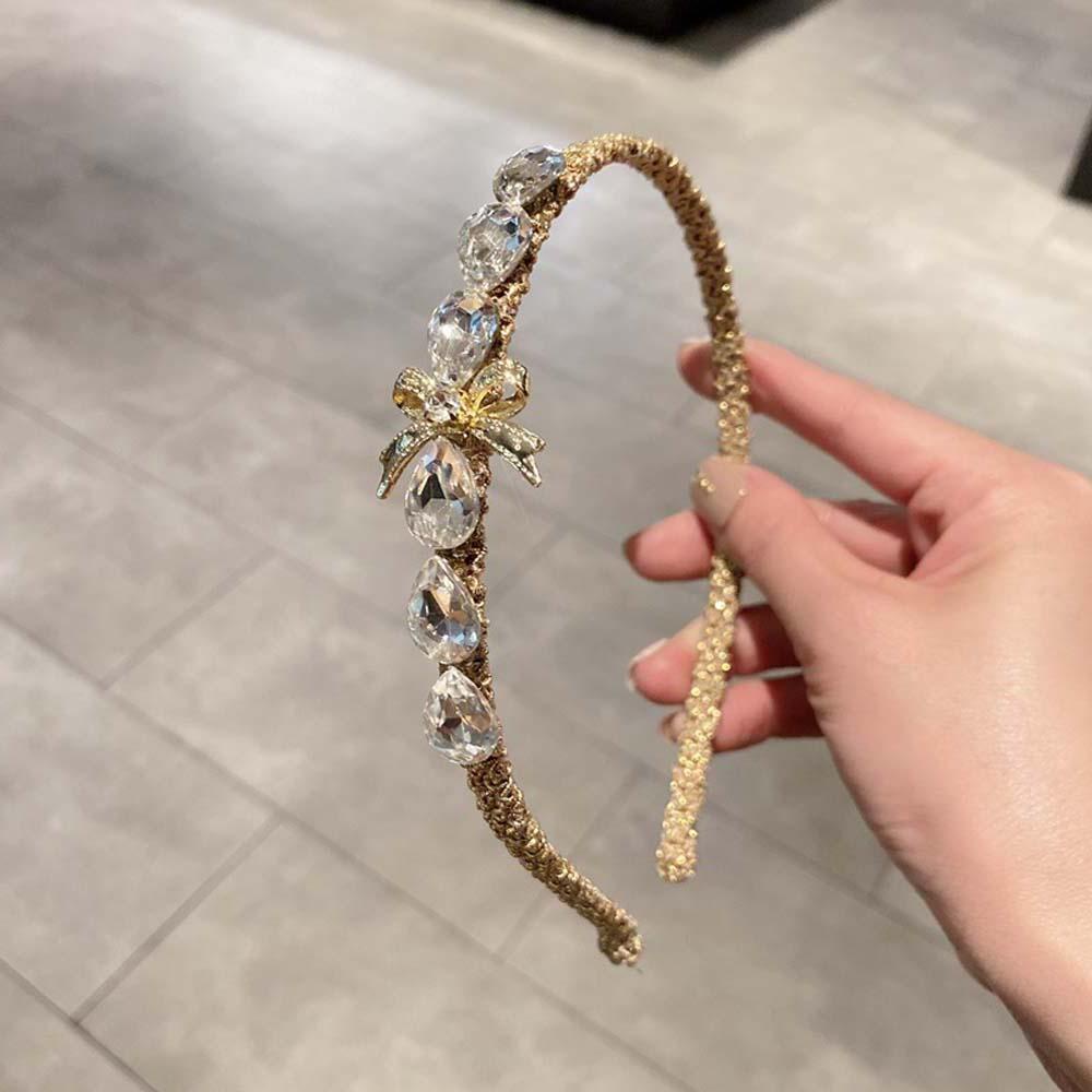 Agustinina Busur Bando Temperamen Wanita Gadis Kristal Rambut Hoop