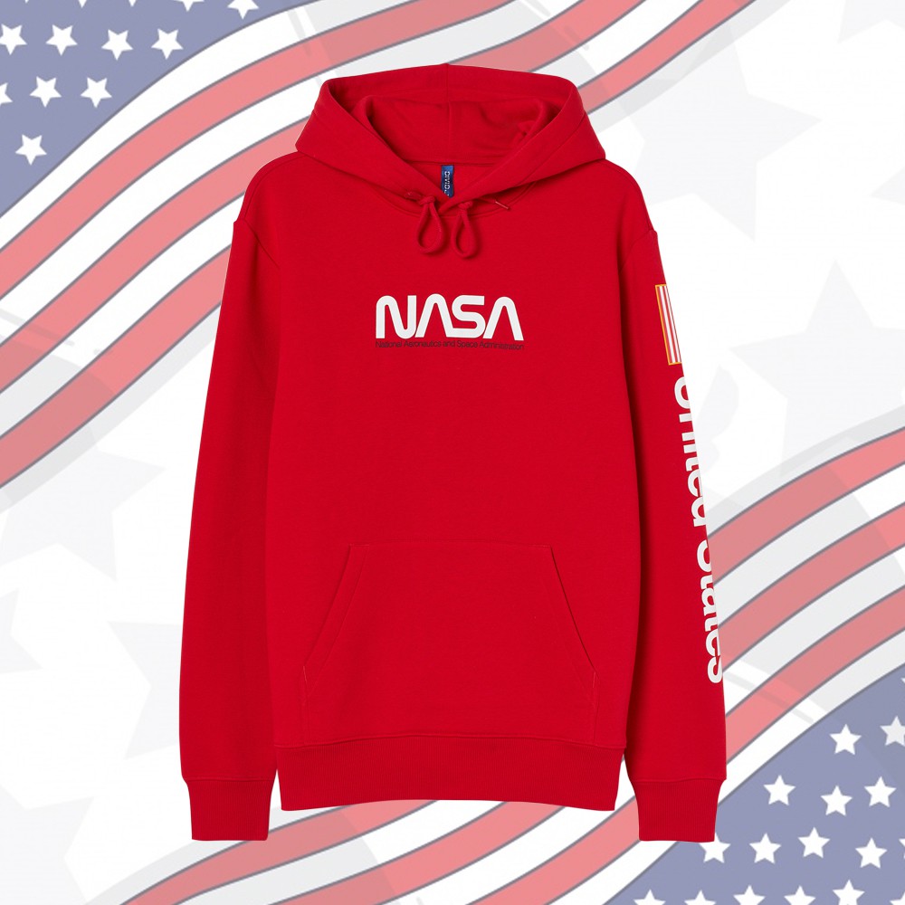 HOODIE JAKET Hnm H&amp;M Pria Wanita NASA United State Grey Merah / Abu / Merah Full Tag