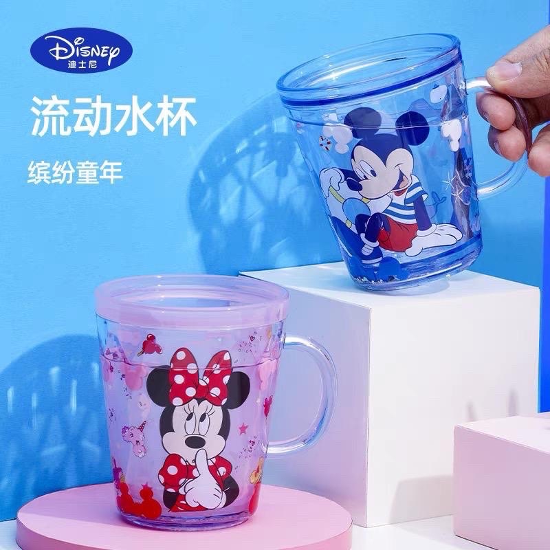 GELAS MINUM ANAK 260ML BAHAN AS BPA FREE DISNEY MOTIF MICKEY ELSA DENGAN AIR SEQUIN MANIK - MANIK