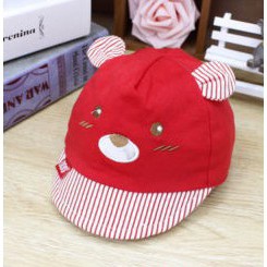 Topi Anak Bayi Usia 3 - 12 Bulan IMPORT Motif Beruang - Topi Anak Bayi Bahan Adem Lembut Bagus-MERAH