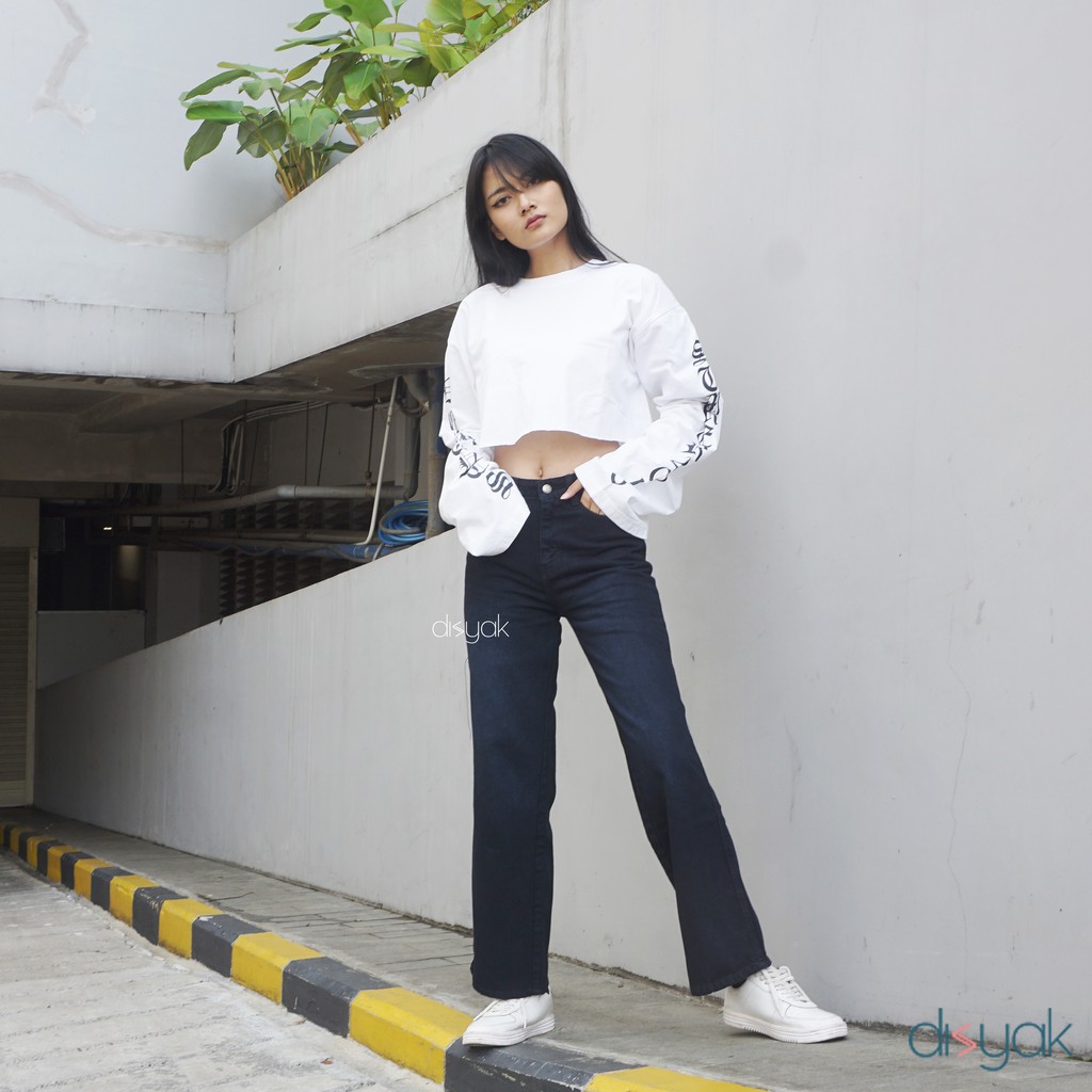 DISYAK - HighWaist Loose Jeans Black Spray 705-805