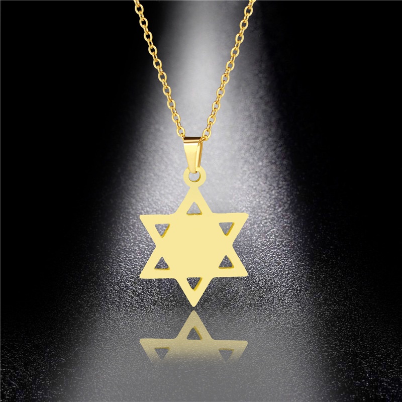 Ornamen hollow keluar hexagram kalung klavikula liontin bintang segi enam stainless steel Wanita kal