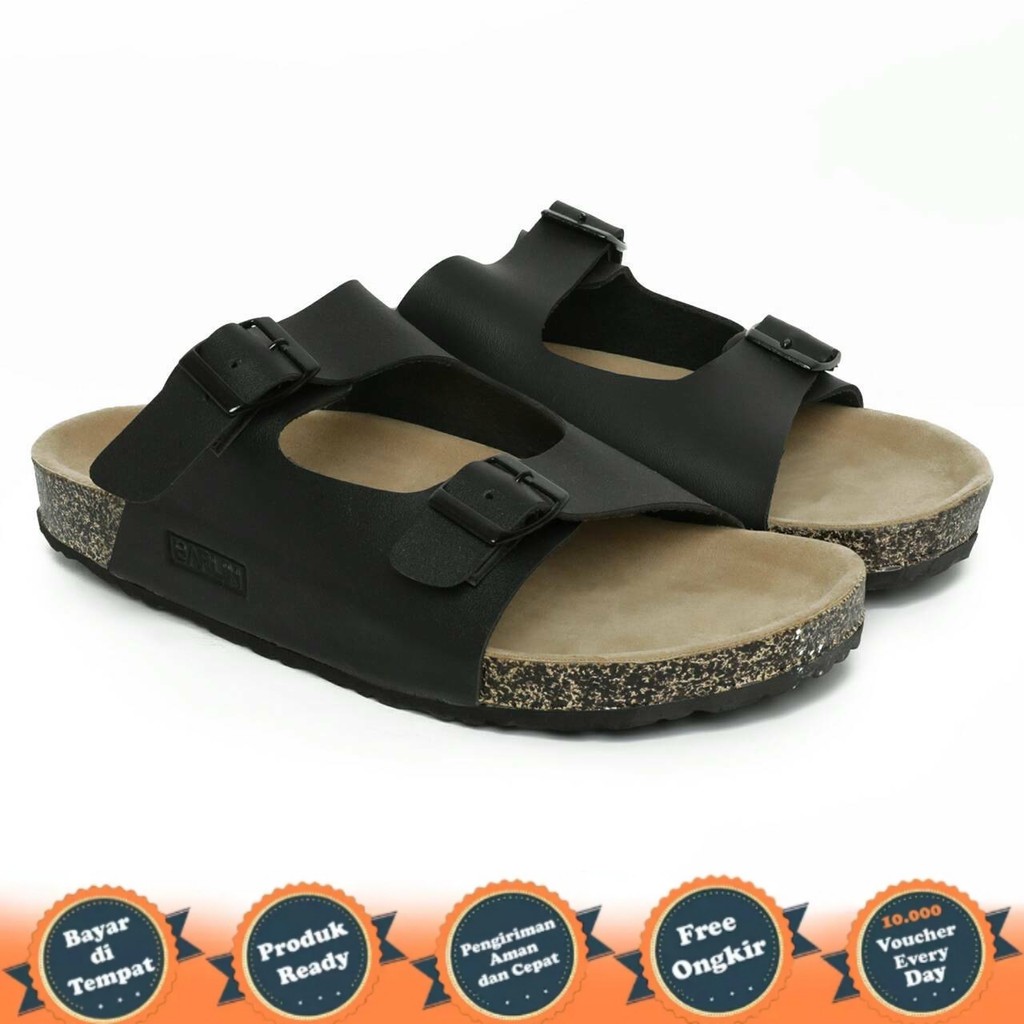 SANDAL KASUAL PRIA KULIT - SANDAL SLIDE COWO BARLIN BAN DUA HITAM COKLAT SANDAL SELOP SLOP KULIT