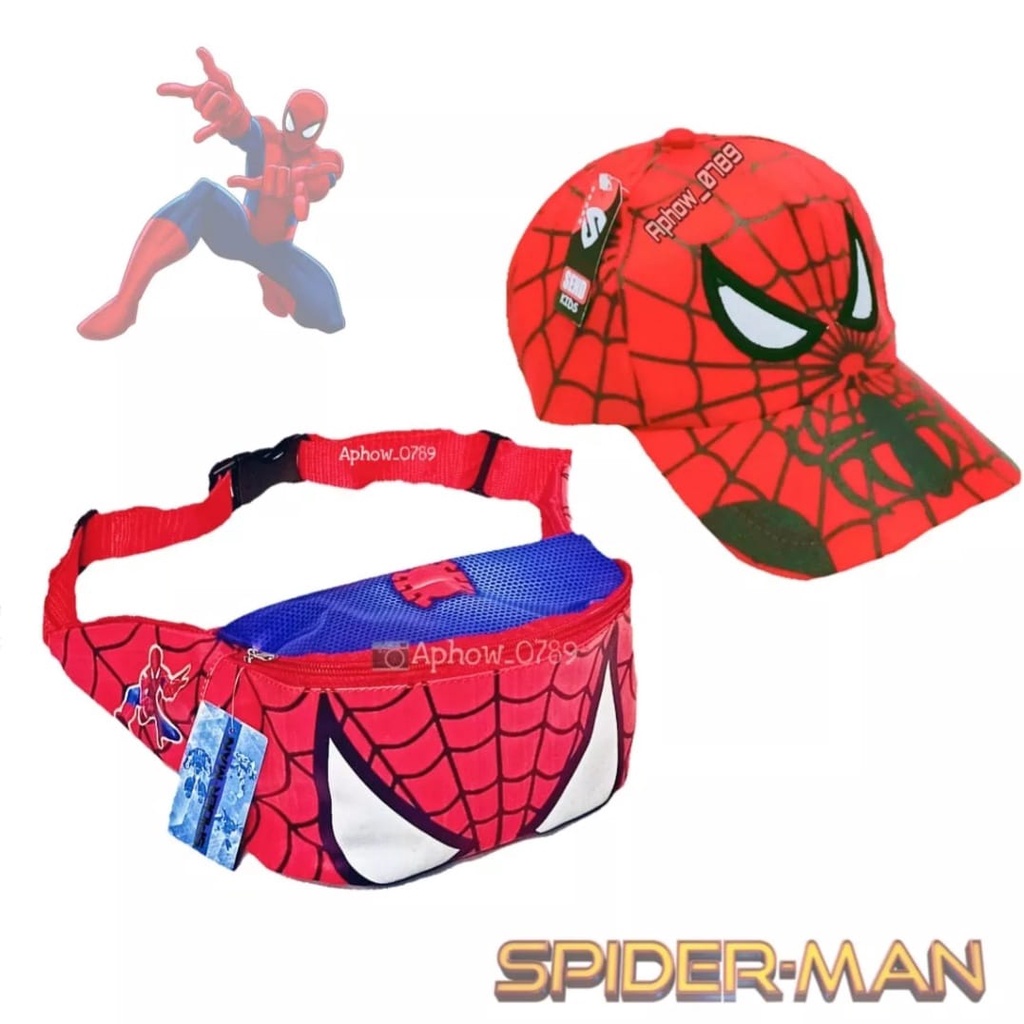 Waist bag anak laki-laki karakter superhero 2in1 - tas + topi