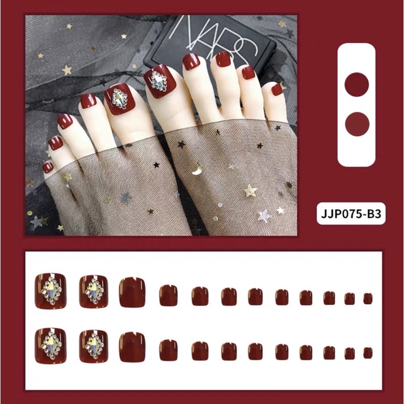 Kuku Palsu kaki【 J15，sudah ada lem】Nikah Wedding False Nailart Pengantin kaki