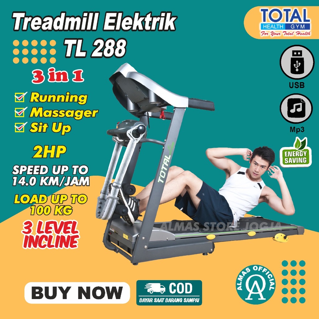 TREADMILL ELEKTRIK TL 288 2HP | TL 288 Total Fitness Total Health Gym | Alat Mesin Lari Ditempat | T
