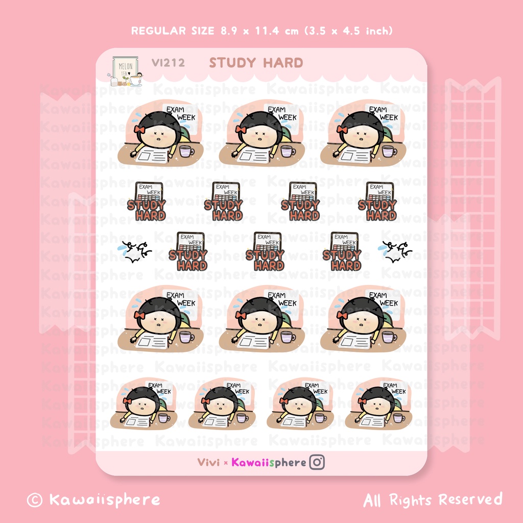 

Study Hard | Study Journal / A6 Ring Planner Sticker | Stiker Belajar a.melontea
