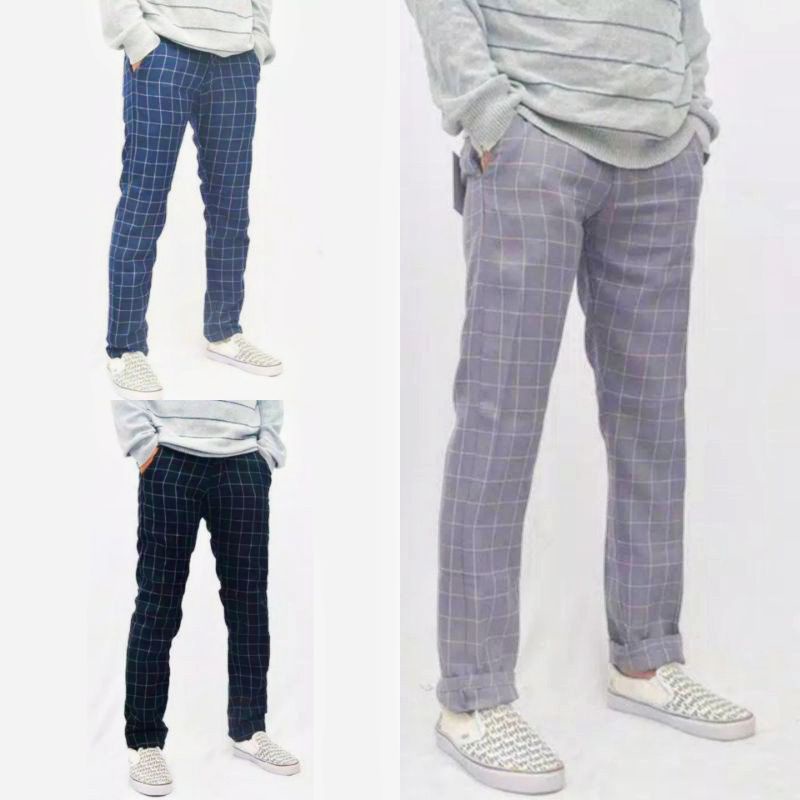 KEREN BANGET CELANA PANJANG TARTAN KOTAK&quot; MODEL CHINOS KOREAN STYLE SIZE 27 28 29 30 31 32 33