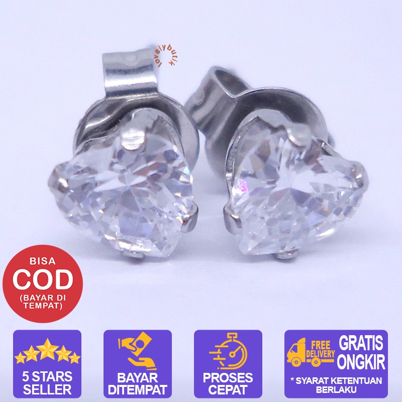 Lovelybutik Anting Titanium Tindik / Love Crown Anting Titanium Wanita ukuran 0,5 cm / Silver